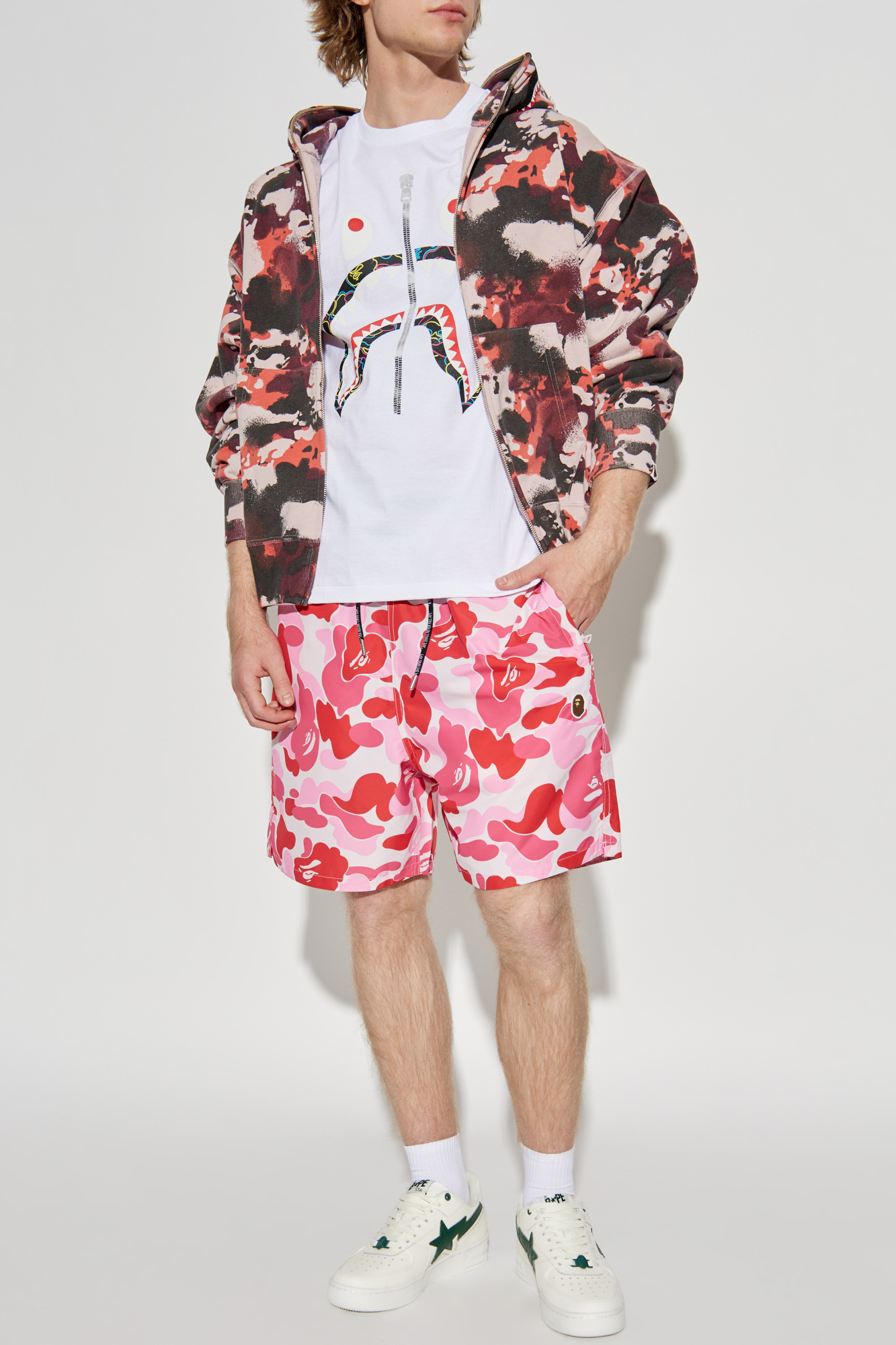BAPE fire camo pink nylon shorts flame A Bathing Ape Size M